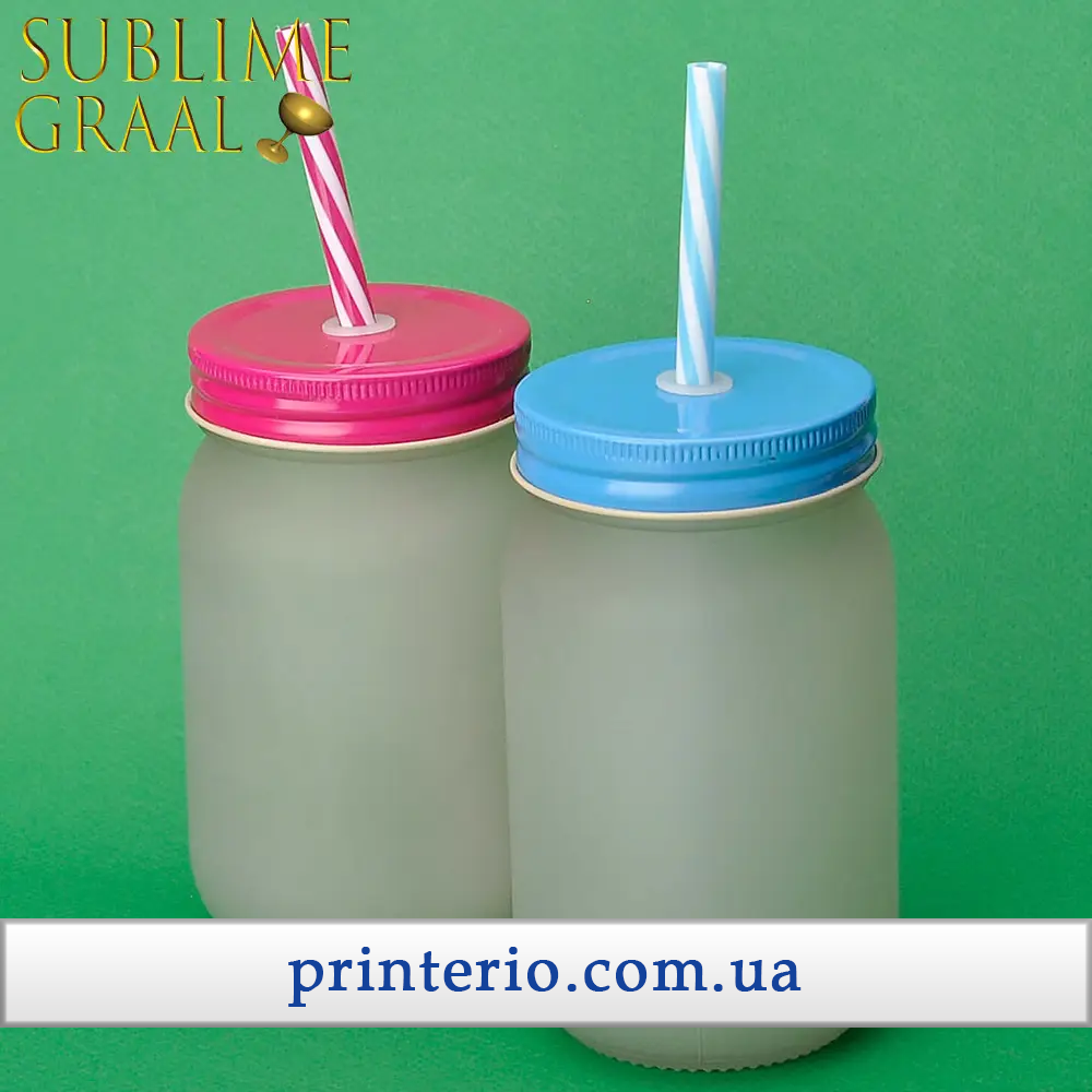 Банка для сублимации Sublime с лого с цветной трубочкой и крышкой матовая 450 мл